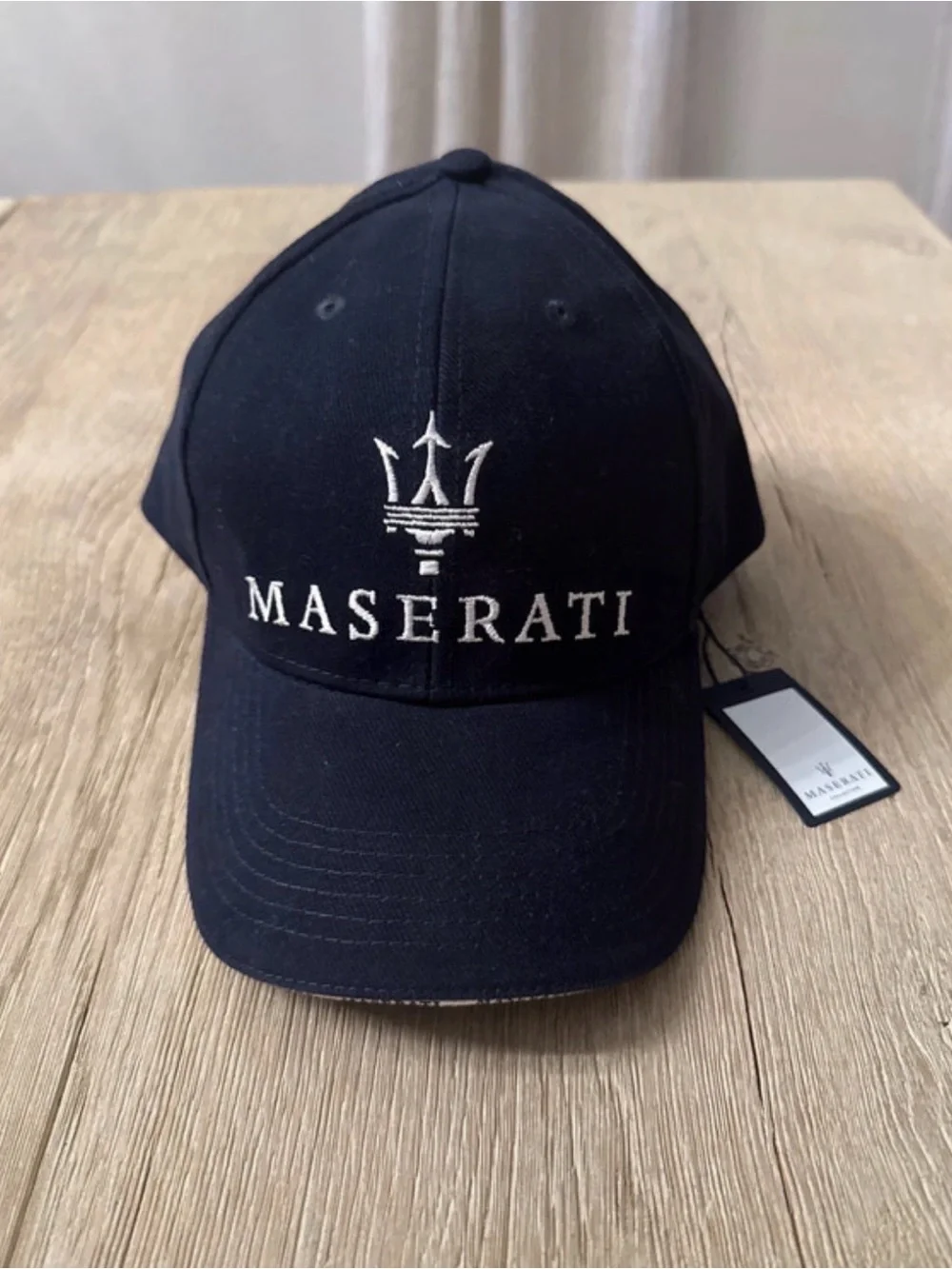 NWT- Maserati navy blue white trim Maserati logo adjustable baseball cap